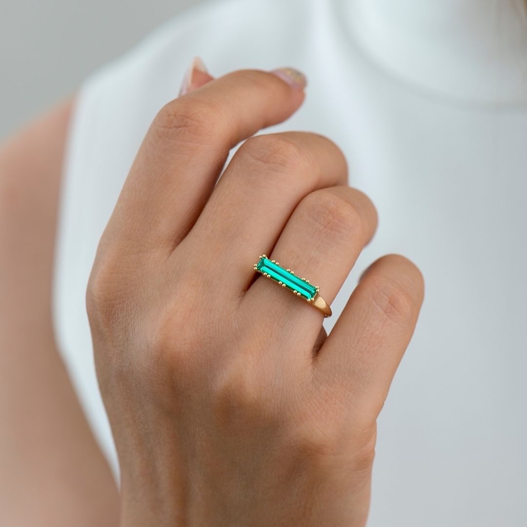 2.5Ct Green Baguette Cut Solitaire And Hidden Halo Ring | Bridal Wedding Ring | Customize Gift Ring For Her | Fashion Jewelry