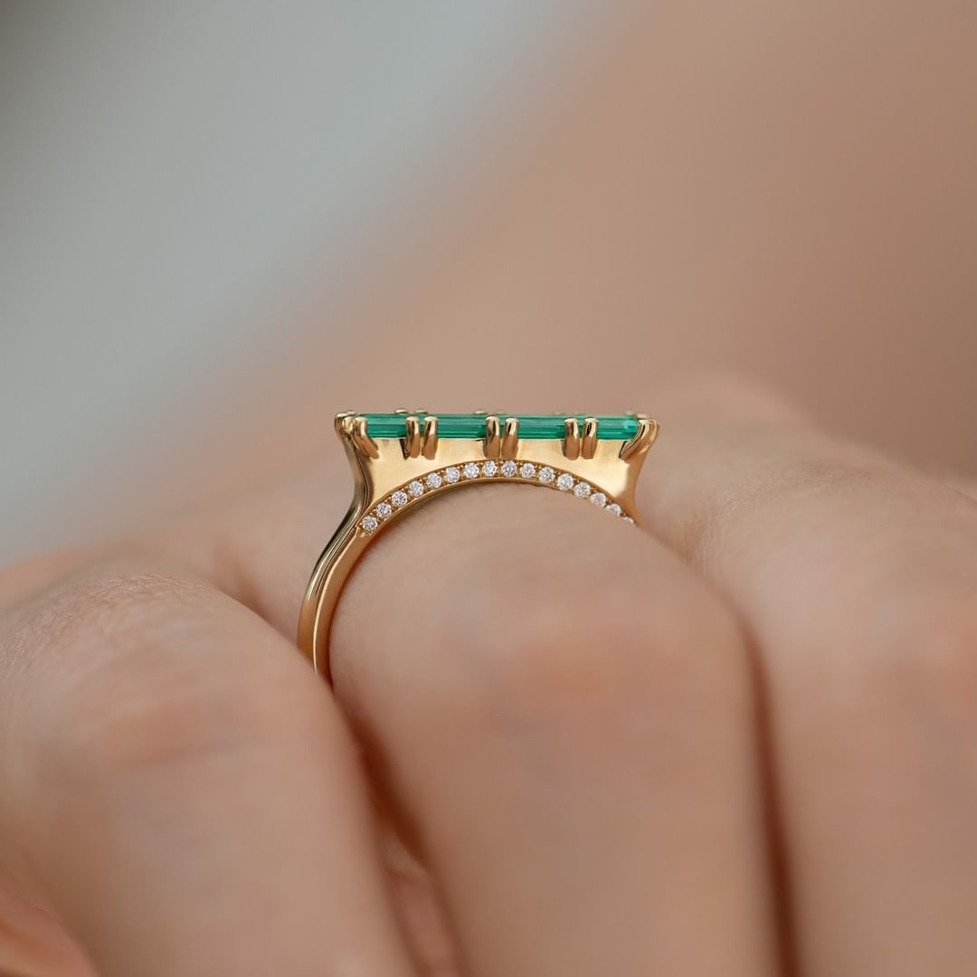 2.5Ct Green Baguette Cut Solitaire And Hidden Halo Ring | Bridal Wedding Ring | Customize Gift Ring For Her | Fashion Jewelry