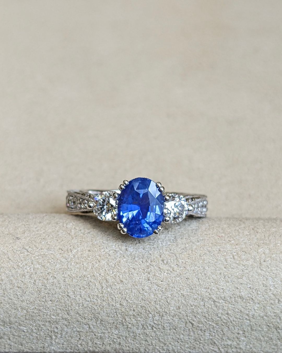 2.2Ct Blue Oval Cut Three Stone Ring For Her | Engagement Promise Ring For Fiancee | Personalized Gift Ring | Gift For Love