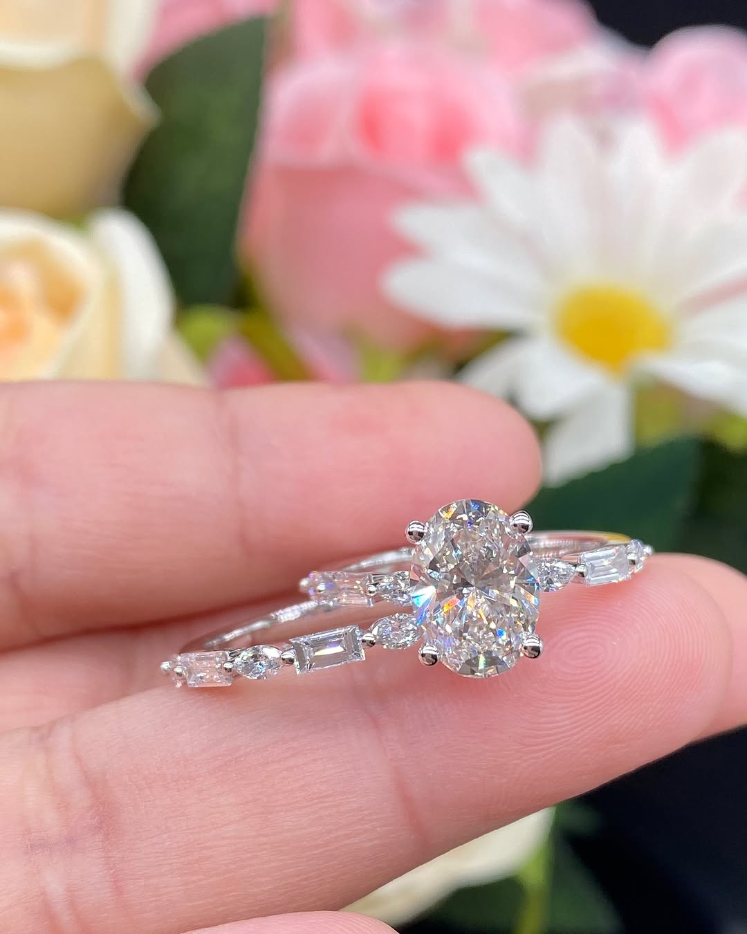 3.30Ct White Oval Cut Solitaire Ring Set | Special Occasion Wear Ring Set | Bridal Wedding Gift Ring Set