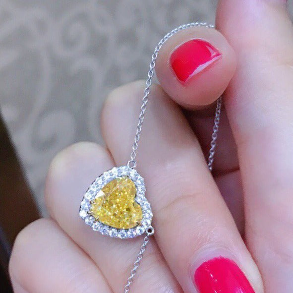 3.10Ct Yellow Heart Cut Halo Pendant | Proposal Pendant For Her | Promise Gift Pendant For Girlfriend | Lovable Pendant