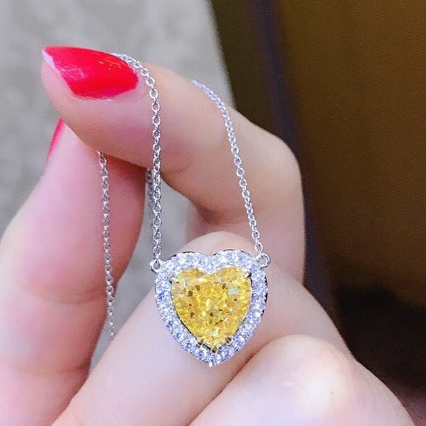 3.10Ct Yellow Heart Cut Halo Pendant | Proposal Pendant For Her | Promise Gift Pendant For Girlfriend | Lovable Pendant
