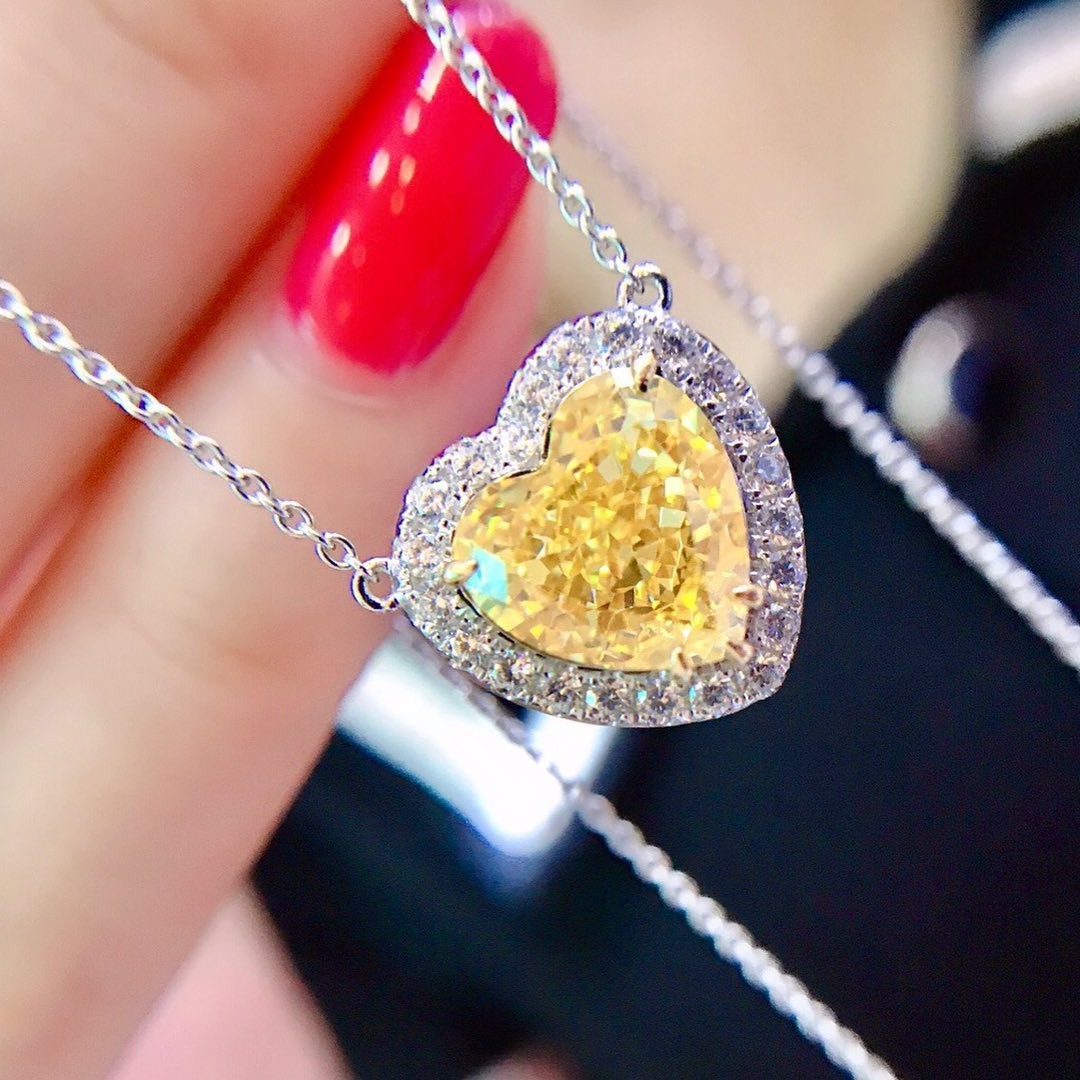 3.10Ct Yellow Heart Cut Halo Pendant | Proposal Pendant For Her | Promise Gift Pendant For Girlfriend | Lovable Pendant