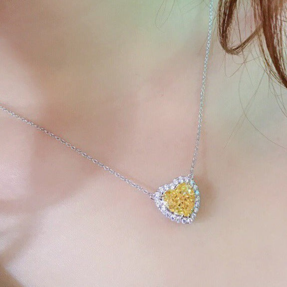 3.10Ct Yellow Heart Cut Halo Pendant | Proposal Pendant For Her | Promise Gift Pendant For Girlfriend | Lovable Pendant