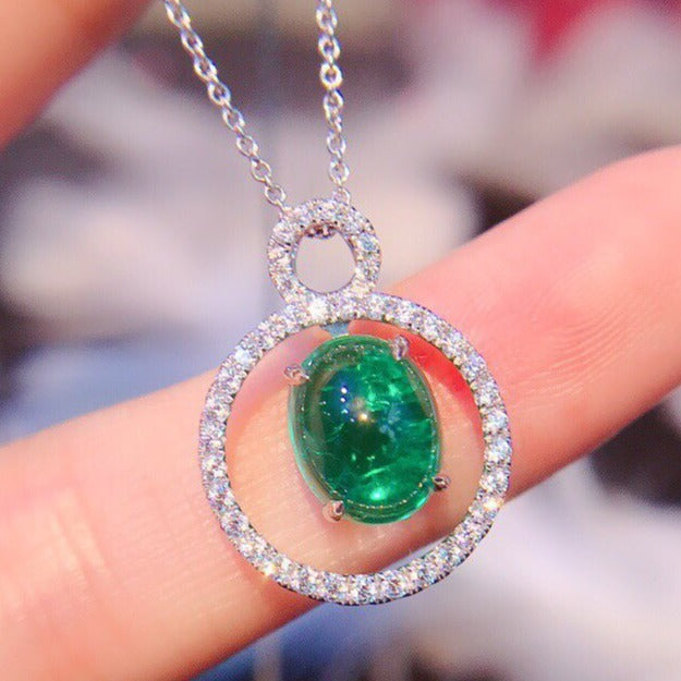 Round Shape 2.70Ct Green Oval Cut Solitaire Pendant | Engagement Gift Pendant For Her | Minimalist Pendant | Fashion Jewelry