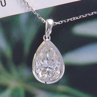2.88Ct White Pear Cut Bezel Pendant | Daily Wear Pendant | Timeless Design | Handmade Pendant For Mother