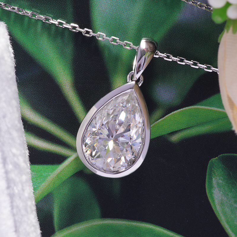 2.88Ct White Pear Cut Bezel Pendant | Daily Wear Pendant | Timeless Design | Handmade Pendant For Mother