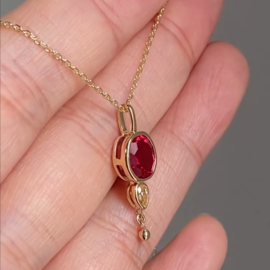 2.77Ct Red Oval Cut Bezel Pendant | Anniversary Gift Pendant | Perfect Gift Pendant For Wife | Sentimental Gift Pendant | Women Jewelry