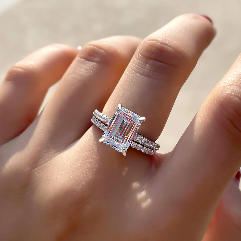 2.95Ct Emerald Cut Solitaire Ring Set | Perfect Wedding Ring Set For Bridal | Trendy Ring