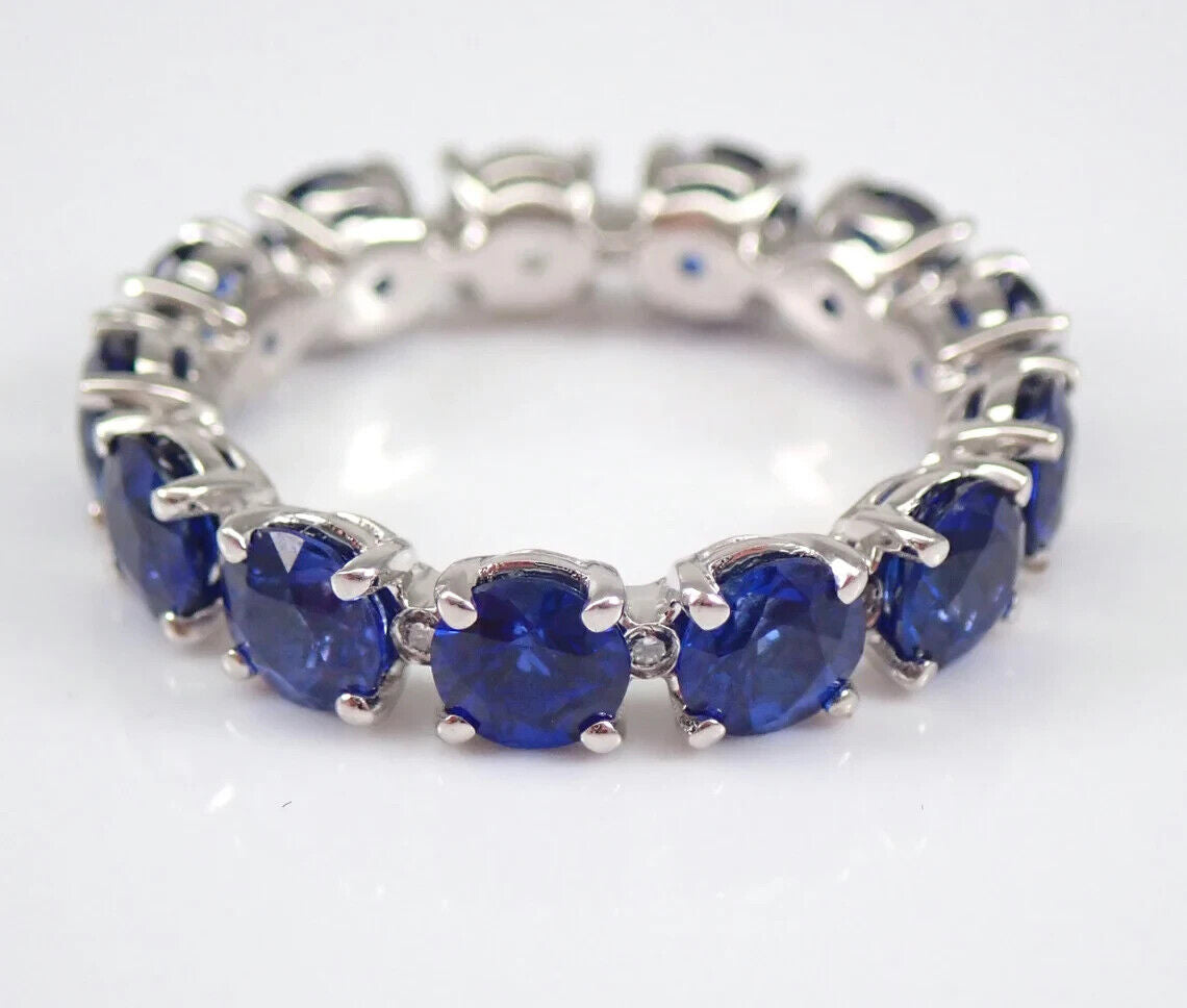 3.20Ct White And Blue Round Cut Full Eternity Band Ring | Anniversary Gift Ring For Women