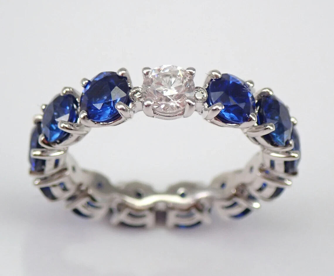 3.20Ct White And Blue Round Cut Full Eternity Band Ring | Anniversary Gift Ring For Women