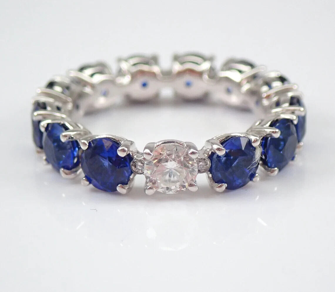 3.20Ct White And Blue Round Cut Full Eternity Band Ring | Anniversary Gift Ring For Women