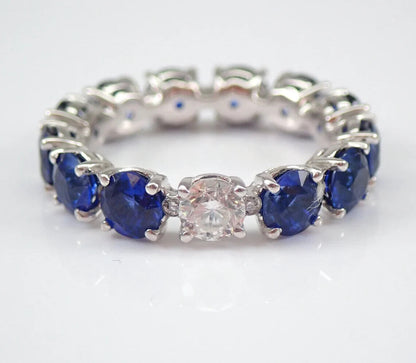 3.20Ct White And Blue Round Cut Full Eternity Band Ring | Anniversary Gift Ring For Women