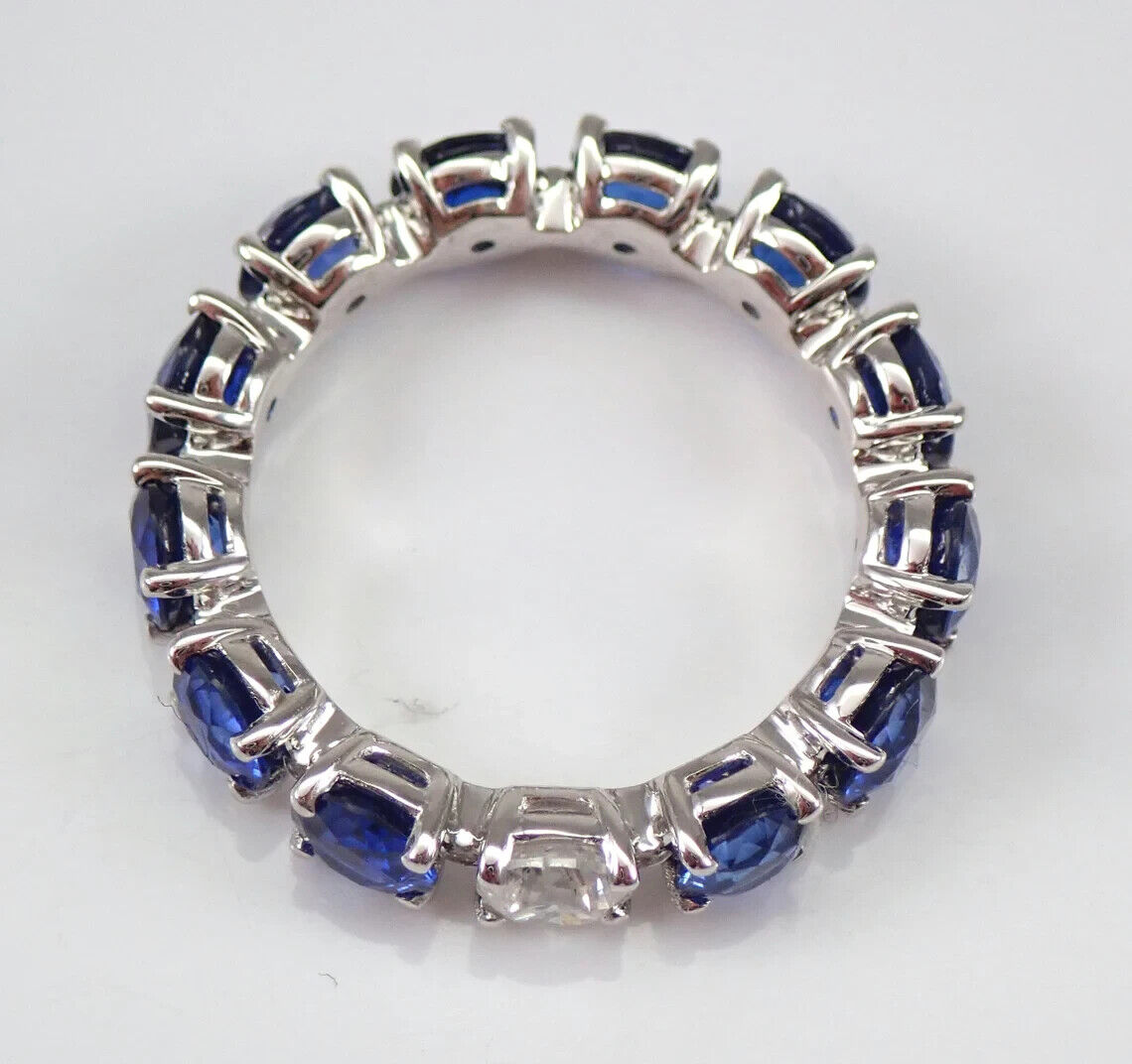 3.20Ct White And Blue Round Cut Full Eternity Band Ring | Anniversary Gift Ring For Women