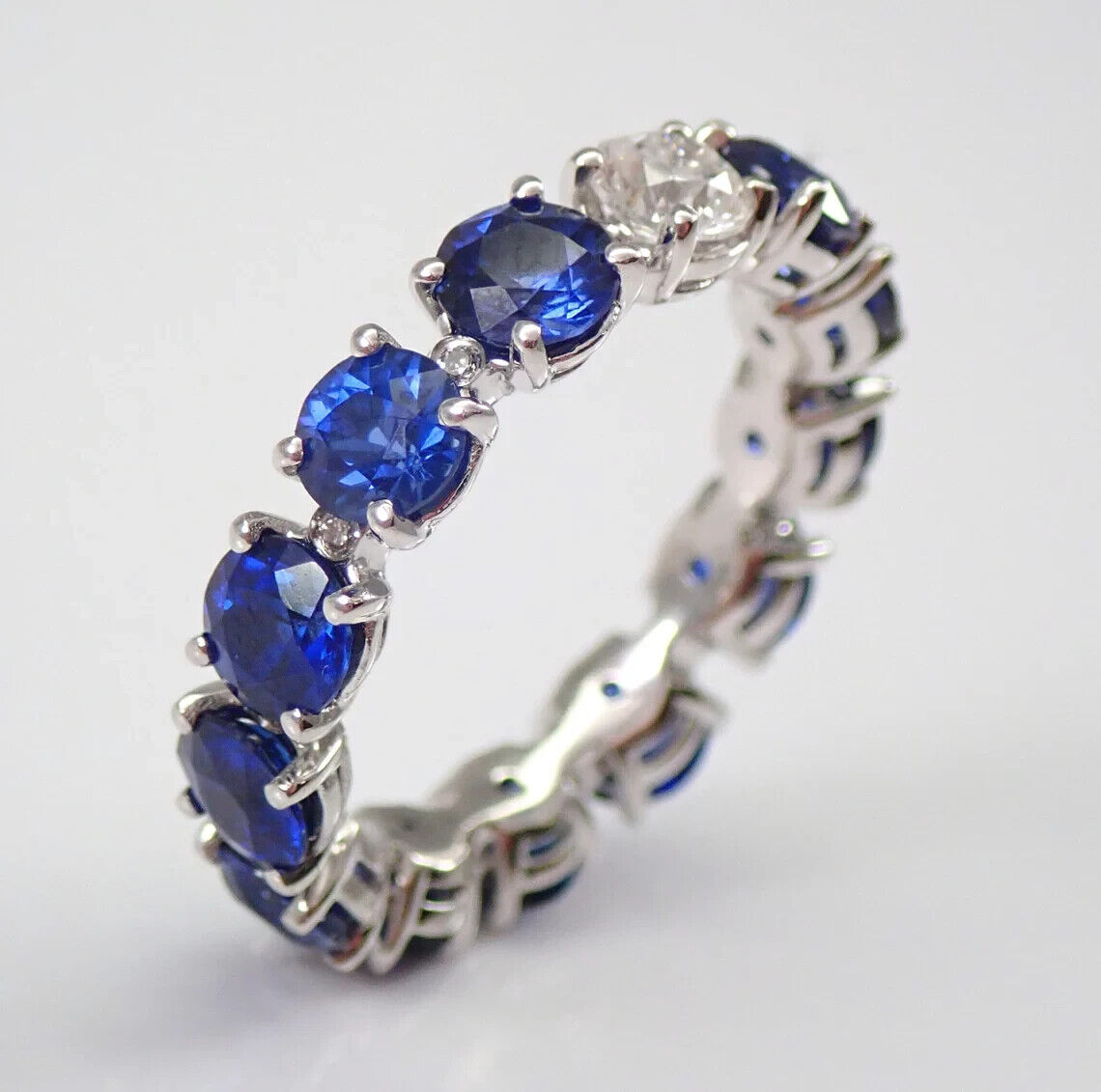 3.20Ct White And Blue Round Cut Full Eternity Band Ring | Anniversary Gift Ring For Women