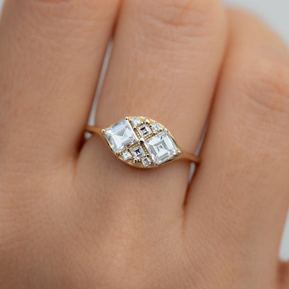 2.5CT White Asscher Cut Two Stone Ring | Statement Ring | Classic Ring | Thank You Gift Ring