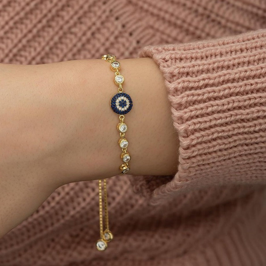 White Round Brilliant Cut Bezel And Eye Or Elevator Signity Diamond Cluster Bracelet | Adjustable Bracelet For Teenage Girl | Engagement Gift For Fiancee