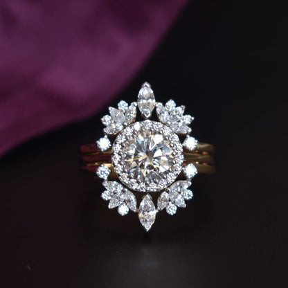 3.10Ct White Round Cut Halo Ring Set | Designer Ring Set | Party Wear Ring Set | Fashion Jewelry