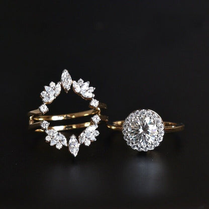 3.10Ct White Round Cut Halo Ring Set | Designer Ring Set | Party Wear Ring Set | Fashion Jewelry