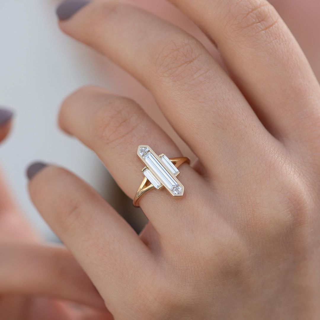 2.4Ct White Baguette Cut Bezel Ring | Anniversary Gift Ring For Wife | Split Shank Ring | Women Jewelry