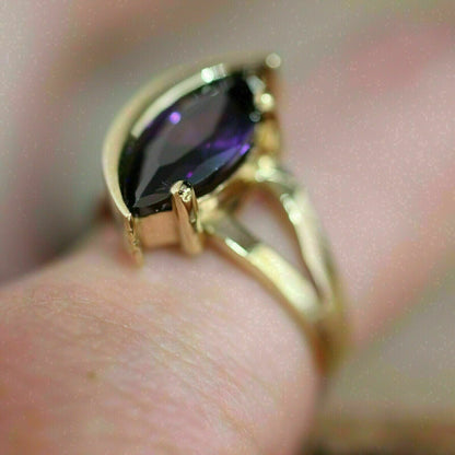 2.88Ct Amethyst Color Marquise Cut Half Bezel Ring  | Proposal Ring For Girlfriend | Birthday Gift Ring