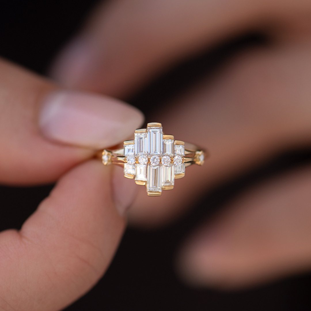1.5Ct White Round And Baguette Cut Cluster Ring | Engagement Promise Ring For Fiancee | Beautiful Ring | Fancy Ring
