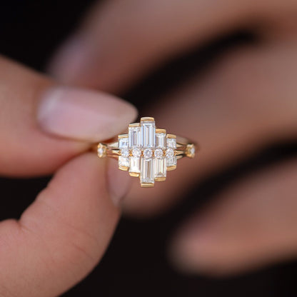 1.5Ct White Round And Baguette Cut Cluster Ring | Engagement Promise Ring For Fiancee | Beautiful Ring | Fancy Ring