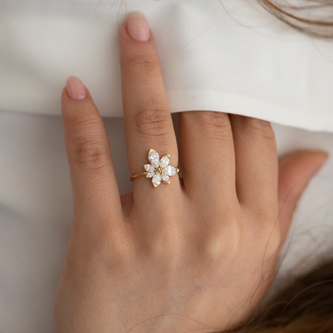 2.98Ct White Pear Cut Cluster Ring | Flower Shape Ring | Anniversary Gift Ring For Wife