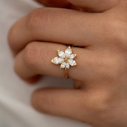 2.98Ct White Pear Cut Cluster Ring | Flower Shape Ring | Anniversary Gift Ring For Wife