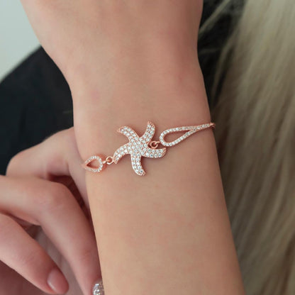 White Round Brilliant Cut Signity Diamond Micro Pave With Prong Bracelet For Women | Starfish Bracelet | Elegant Design Bracelet