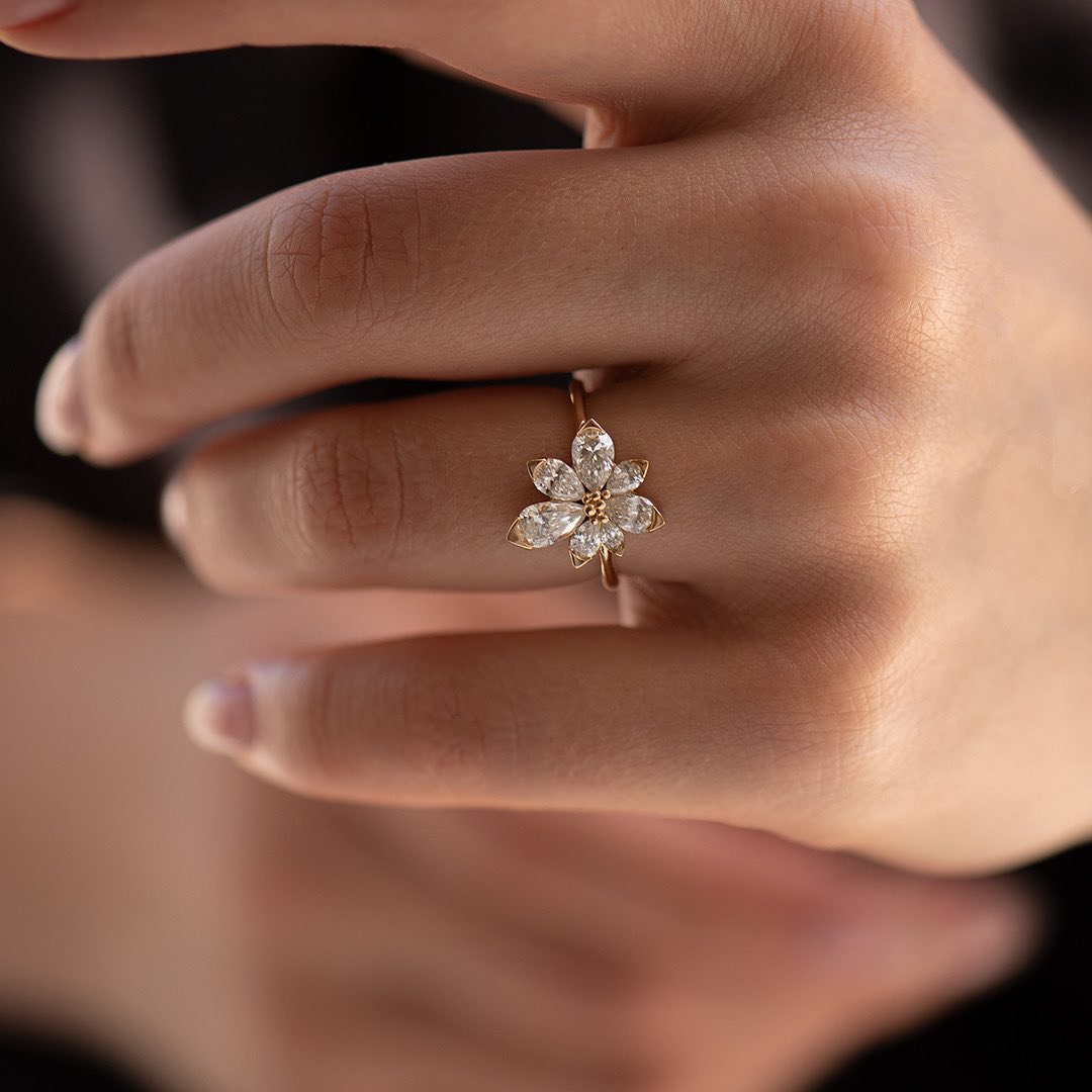 2.98Ct White Pear Cut Cluster Ring | Flower Shape Ring | Anniversary Gift Ring For Wife