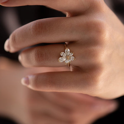2.98Ct White Pear Cut Cluster Ring | Flower Shape Ring | Anniversary Gift Ring For Wife