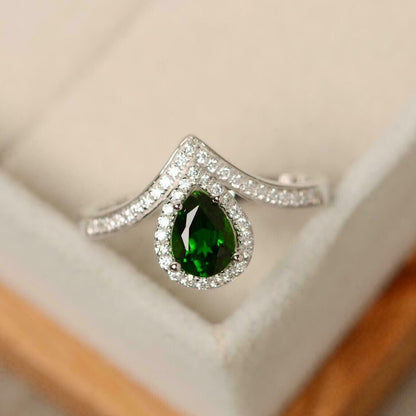 2.60Ct Green Pear Cut Halo Ring | Anniversary Gift Ring For Wife | Jewelry Collection For Women