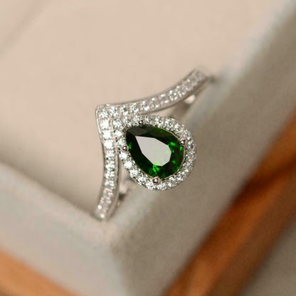 2.60Ct Green Pear Cut Halo Ring | Anniversary Gift Ring For Wife | Jewelry Collection For Women