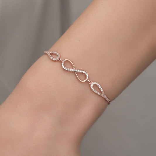 Infinity White Round Brilliant Cut Signity Diamond Pave Bracelet | Engagement Bracelet For Fiancee | Adjustable Bracelet For Her