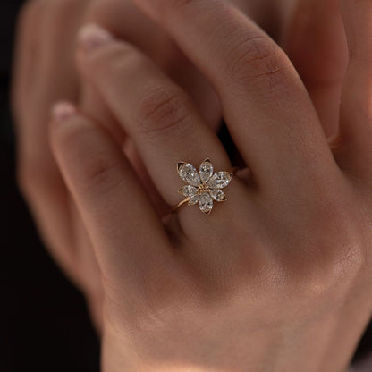 2.98Ct White Pear Cut Cluster Ring | Flower Shape Ring | Anniversary Gift Ring For Wife