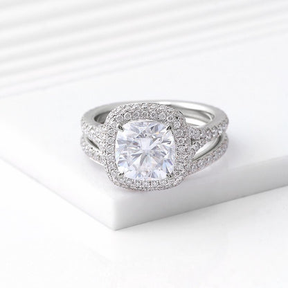 3.2Ct White Cushion Cut Halo Setting Ring | Engagement Bride Ring Set | Double Band Ring Set | Fashionable Jewelry For Women