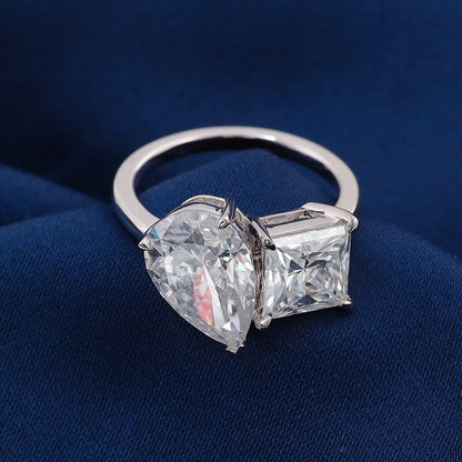 2.6Ct White Pear And Princess Cut Two Stone Ring For Women | Birthday Gift Ring For Her | Toi Et Moi Ring | Promise Ring For Fiancee