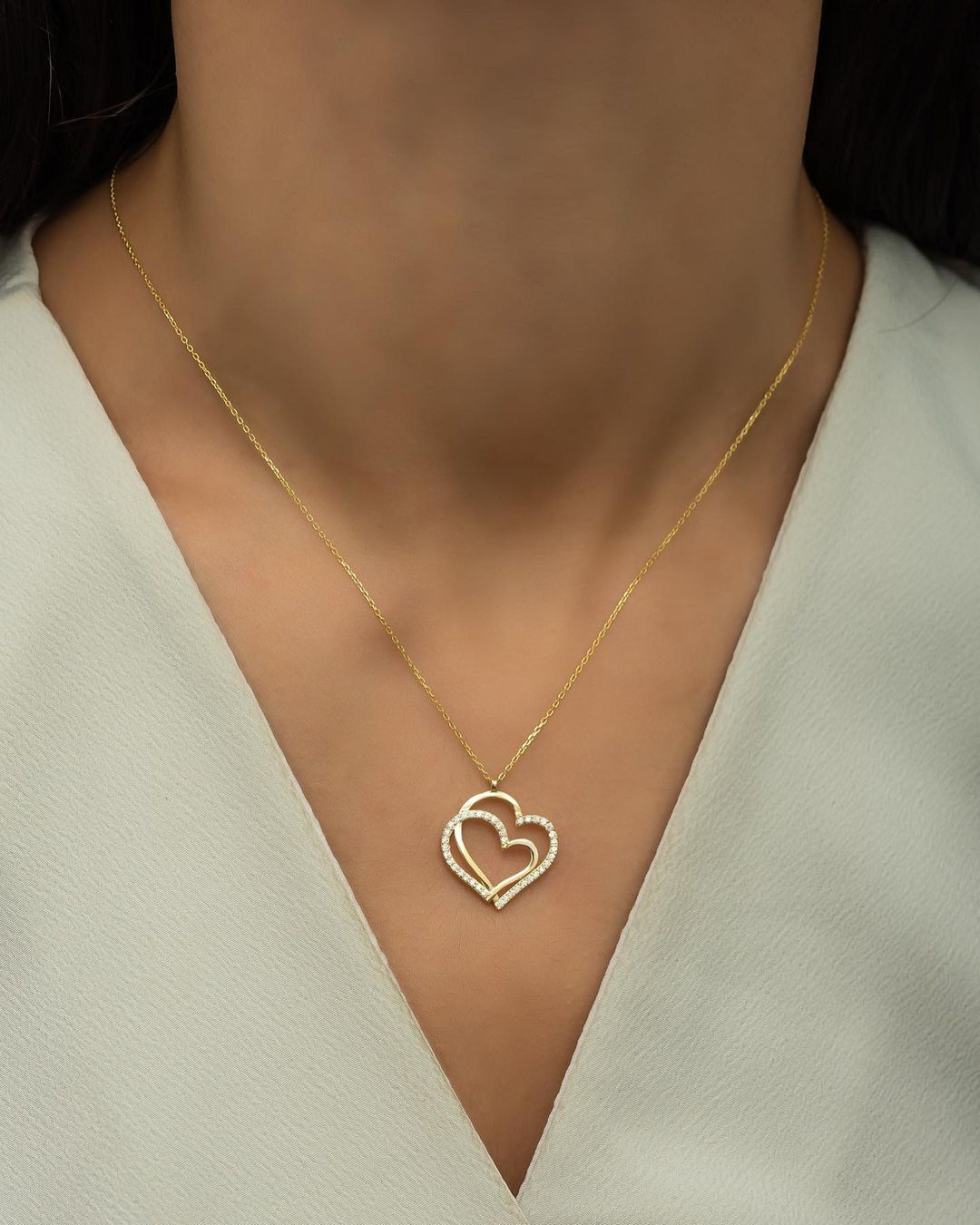 Double Heart Shape 2.50Ct White Round Cut Pave Pendant | Anniversary Gift Pendant For Her | Proposal Gift Pendant For Girlfriend | Everyday Elegance Pendant