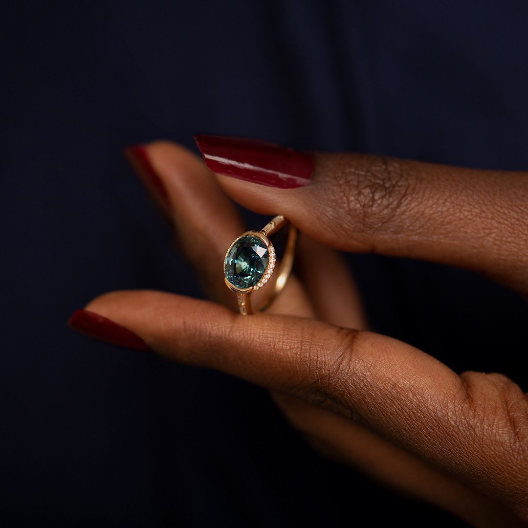 2.8Ct Blue Oval Cut Half Bezel Ring | Birthstone Ring For Women | Thank You Gift Ring | Elegant Design Ring