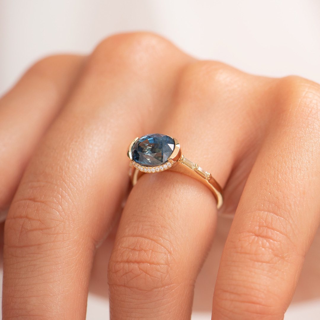 2.8Ct Blue Oval Cut Half Bezel Ring | Birthstone Ring For Women | Thank You Gift Ring | Elegant Design Ring