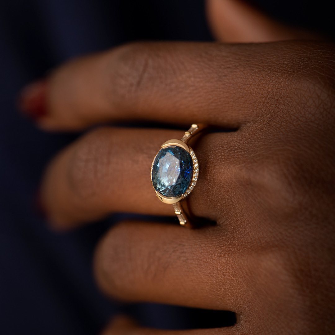 2.8Ct Blue Oval Cut Half Bezel Ring | Birthstone Ring For Women | Thank You Gift Ring | Elegant Design Ring