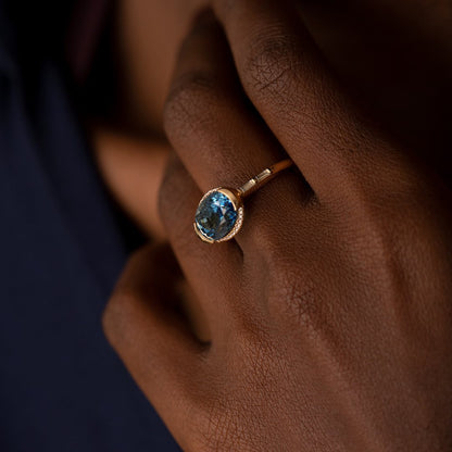 2.8Ct Blue Oval Cut Half Bezel Ring | Birthstone Ring For Women | Thank You Gift Ring | Elegant Design Ring