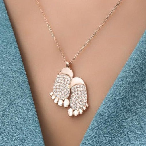 Foot Print 2.88Ct White Round Cut Cluster Pendant | Baby Shower Ceremony Gift Pendant | Lovable Mom To Be | Child Born Gift Pendant | Women Jewelry