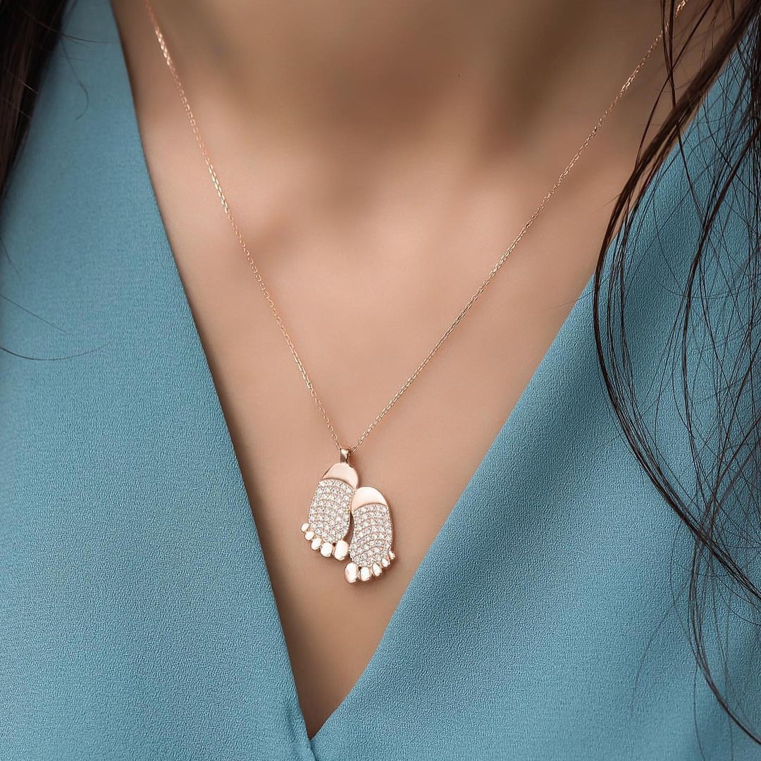 Foot Print 2.88Ct White Round Cut Cluster Pendant | Baby Shower Ceremony Gift Pendant | Lovable Mom To Be | Child Born Gift Pendant | Women Jewelry