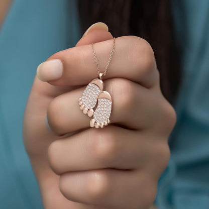 Foot Print 2.88Ct White Round Cut Cluster Pendant | Baby Shower Ceremony Gift Pendant | Lovable Mom To Be | Child Born Gift Pendant | Women Jewelry