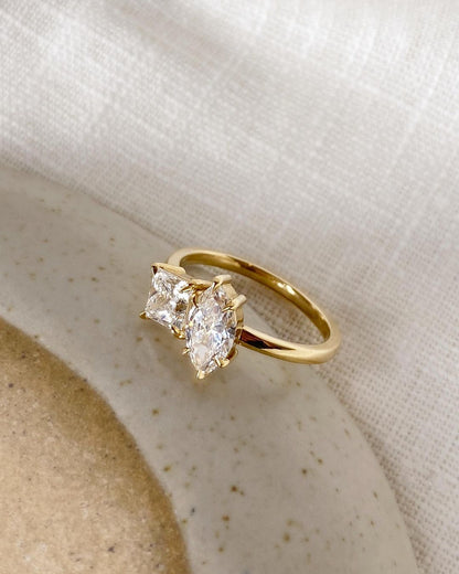 2.2CT White Marquise And Princess Cut Two Stone Ring | Birthday Gift Ring | Toi Et Moi Ring | Women Jewelry