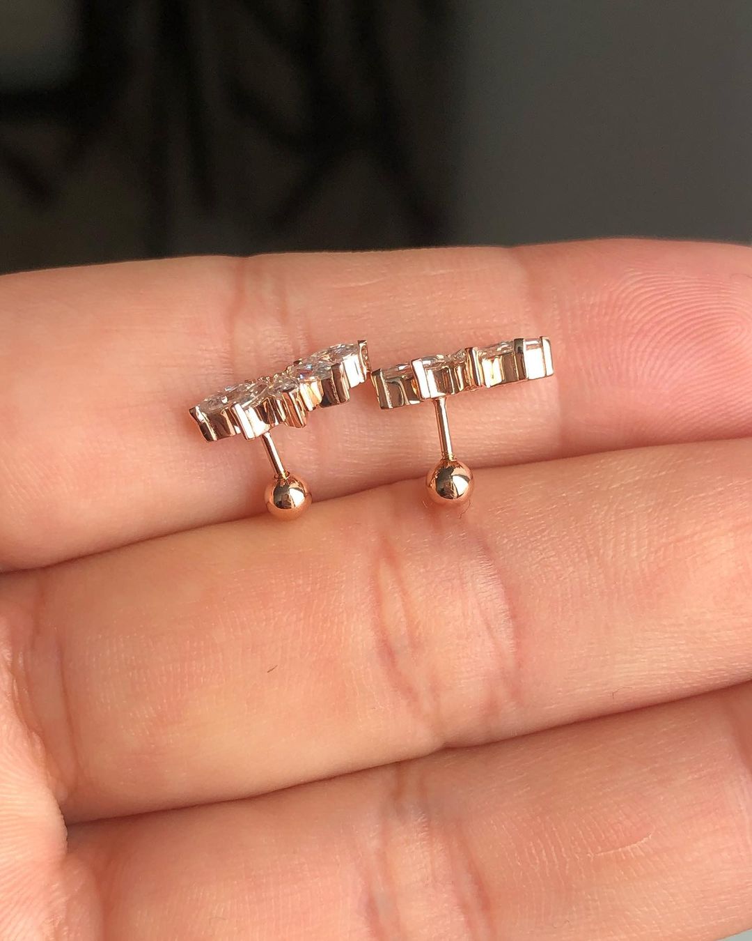 White Marquise Cut Cubic Zirconia Prong Set Stud Earrings | Elegant Floral Stud Earrings For Her | Minimalist Jewelry For Women