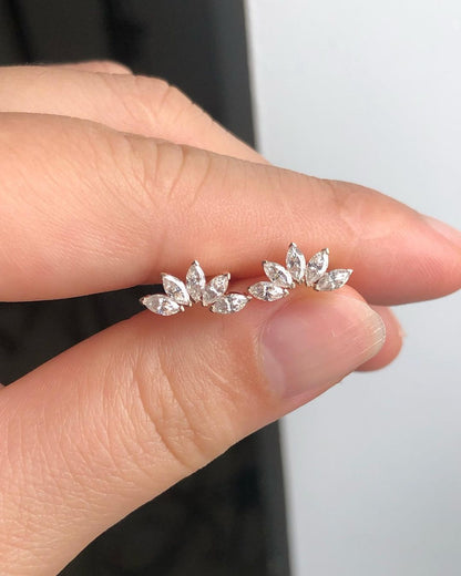 White Marquise Cut Cubic Zirconia Prong Set Stud Earrings | Elegant Floral Stud Earrings For Her | Minimalist Jewelry For Women