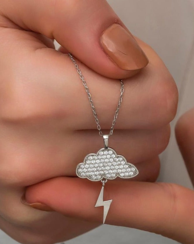 Lightning Cloud Shape 2.88Ct White Round Cut Cluster Pendant | Nature lover Gift Pendant | Stunning Pendant For Her | Fashion Jewelry